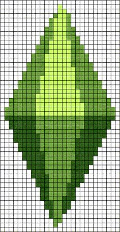 a cross - stitch pattern with a large green leaf on the top and bottom half