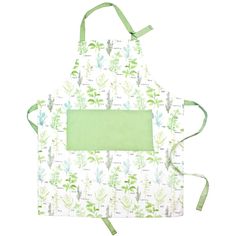 an apron with green and white flowers on it