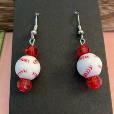 Take Me Out To The Ballgame In These Cute Ball Dangle. Handmade Earrings, Never Worn. Casual White Drop Earrings, Baseball Earrings, Diy Christmas Ornaments Easy, Sports Jewelry, Take Me Out, Handmade Jewelry Diy, Button Crafts, Bead Jewelry, Earrings Color