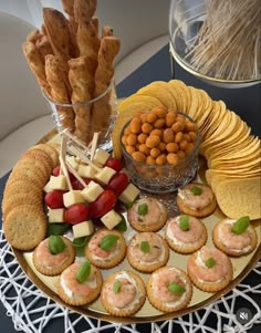 an assortment of appetizers and snacks on a platter