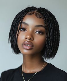 Mini Braids with Beads Bob Braided Hairstyles For Black Women, Braids Bob With Beads, Short Bob Braids Hairstyles, Braided Bob With Beads, 90s Bob Braids, Box Braid Bob, Box Braid Bob With Beads, Black Hair 90s Braids, Braided Bob