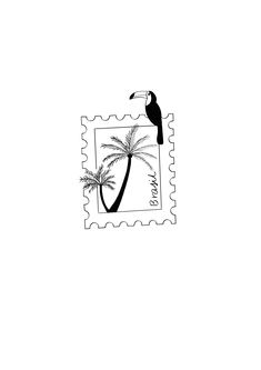 a stamp with a toucan and palm tree on it's back side