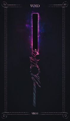 a poster with the word void written in purple and black ink on a dark background