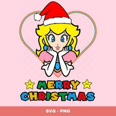 an image of a cartoon character wearing a santa hat and holding her hands to her face