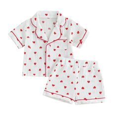 Fall in love with our HEARTS Muslin Pyjamas for baby girls! Featuring a playful hearts pattern, these pyjamas are perfect for Valentine's Day, or keeping cool and comfortable in the summer. Designed for your little sweetheart, these pyjamas are a must-have! Playful Printed Cotton Sleepwear, Cute Printed Cotton Sleepwear, Cotton Sleepover Sets For Summer, Playful White Cotton Sleepwear, Printed White Sleepover Sets, White Printed Sleepover Sets, Red Bedtime Sets For Spring, Playful Cotton Pajama Sets, Cute Printed Sets For Pajama Party