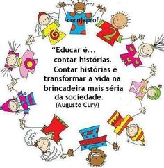 children holding hands in the middle of a circle with words above them that read, educar e contar historis