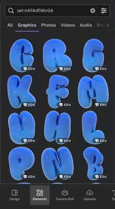 an iphone screen showing the alphabets and numbers in different colors, shapes and sizes