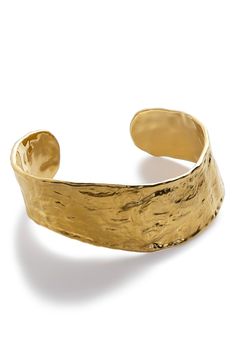 Satin shine and a hammered finish give a seaworn look to this 18-karat-gold-vermeil cuff bracelet. Exclusive US retailer Sterling silver/recycled 18k-gold plate Imported Luxury Gold Hammered Cuff Bracelet, Luxury Hammered Yellow Gold Bangle, Elegant Gold Hammered Cuff Bracelet, Luxury Gold Hammered Bangle, Hammered Yellow Gold Bangle Bracelet, Luxury Hammered Bangle For Formal Occasions, Luxury Hammered Bangle Bracelet, Luxury Hammered Bangle, Formal Hammered Cuff Bracelet