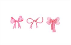 three pink bows on white background