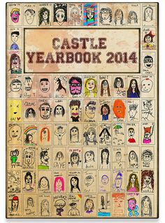 a poster with many faces on it and the words castle yearbook 2014 written in red