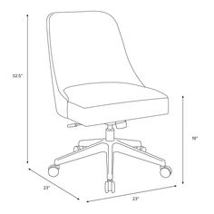 an office chair with the seat up, and measurements for the back rest on it