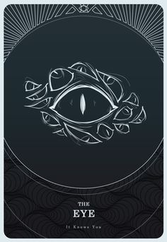 the eye tarot card is shown in black and white, with an ornate design