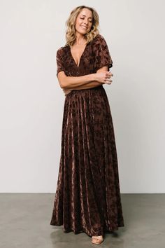 Veronica Velvet Maxi Dress | Espresso | Baltic Born Fitted Maxi Skirt, Embossed Velvet, Wedding December, Brown Maxi Dresses, Floral Bridesmaid Dresses, Gorgeous Style, Baltic Born, Velvet Maxi Dress, Velvet Maxi