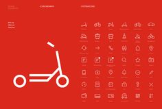 the scooter icon is shown in white on a red background with other icons