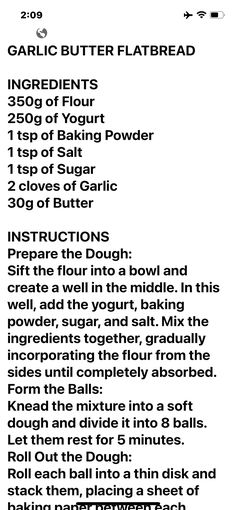 the instructions for how to make garlic butter flatbread