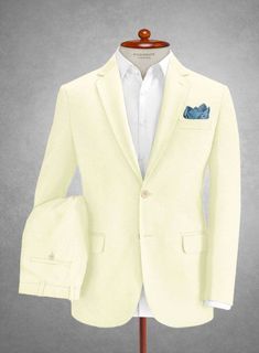 When it comes to looking suave and stylish in those warmer months try our Italian Cream Cotton Stretch Suit that can surely be an excellent go. Crafted from 96% cotton and 4% lycra, the suit features a distinctive tone with a classic cream hue that contributes to creating an understated look that will effortlessly take you from business to evening with professional style and comfort. #studiosuits #mensclothingsyle #italian #cotton Luxury Timeless Cream Suit, Luxury Cream Fitted Suit, Fitted Single Breasted Cream Suits, Luxury Semi-stitched Cream Suit, Cream Suits For Men, Fitted Cream Single-breasted Suits, Ivory Suit, Adidas Casual, Italian Cream