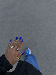 Solid Nail Inspo Acrylic, Nail Ideas Acrylic Royal Blue, Blue Nail Outfit, Oval Acrylic Nails Blue, Bright Color Chrome Nails, Chic Blue Nails, Bright Colored Acrylic Nails, Bright Blue Acrylics, One Solid Color Acrylic Nails