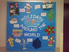 a bulletin board with holiday decorations on it