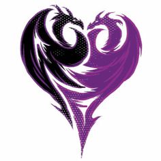 a purple heart with black and white swirls in the shape of a dragon's tail