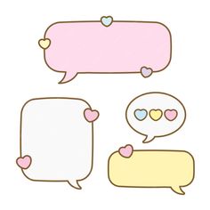 three speech bubbles with hearts on them, one is pink and the other is yellow