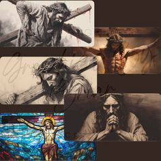 four different pictures of jesus and the cross