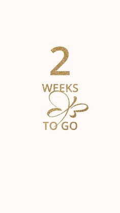 two weeks to go gold foil on white paper with the words 2 weeks to go written in