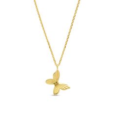 Oh-so-sweet, this dainty butterfly pendant is certain to be a treasured symbol. 14K gold The petite tilted butterfly pendant features a fluted pattern 16.0- to 18.0-inch adjustable cable chain; spring-ring clasp Black Friday In July, Dainty Butterfly, Butterfly Pendant, Cable Chain, Spring Rings, Cable, Chain, Ring, Pendant