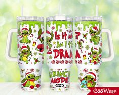 three tumblers with christmas designs on them