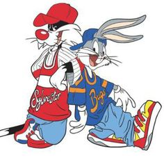 two cartoon rabbits sitting next to each other