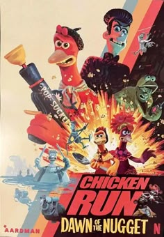 chicken run down the nugget movie poster with cartoon characters on it's back