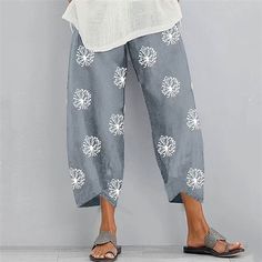 Women's Basic Essential Casual Chinos Slacks Pocket Print Ankle-Length Pants Cotton Linen Pants Daily Weekend Inelastic Graphic Prints Dandelion Mid Waist Loose Gray Green Green Black Blue Gray S M L 2023 - US $14.99 Summer Linen Pants, Autumn Design, Harem Pants Women, Cotton Linen Pants, Loose Trousers, Summer Linen, Casual Sporty, Elastic Waist Pants, Ankle Length Pants