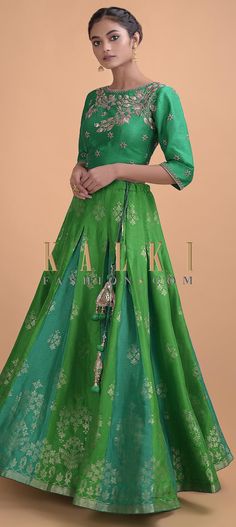 Buy Online from the link below. We ship worldwide (Free Shipping over US$100)  Click Anywhere to Tag Parrot-Green-Lehenga-In-Brocade-Silk-With-Peacock-Green-Godets-Online-Kalki-Fashion Bridesmaid Lehengas, Plum Lips, Traditional Indian Clothing, Parrot Green, Kalki Fashion, Green Lehenga, Ethnic Wear For Women, Designer Lehengas, Kids Designer Dresses