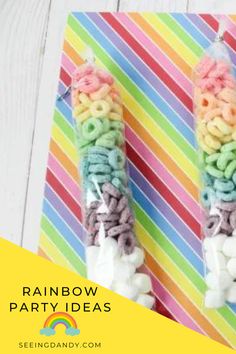 rainbow party ideas with marshmallows and cotton candy in the shape of flowers