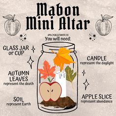 Fall Alter Ideas Witch, Mini Altar Ideas, Mabon Activities, Mabon Alter, Mabon Altar In A Jar, Mabon Ritual, Mabon Altar Ideas, Altar In A Jar, Mabon Candle Spell