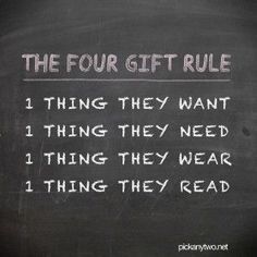 the four gift rules written in chalk on a blackboard with white writing underneath it