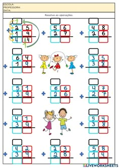 a worksheet with numbers and kids on it