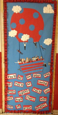 a door decorated with red, white and blue paper