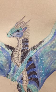 a drawing of a blue and black dragon