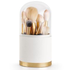 PRICES MAY VARY. Dustproof Makeup Brushes Organizer: Modern look and effect. Glass clear cover, no dust will fall on your brushes and no makeup powder will fly around. Keep your brushes neat and organized, goodbye to dust, tidy and clean. Premium Material:Made of high quality leather, which is more textured and stylish than ordinary plastic. This multi-functional makeup brush holder organizer doubles as a chic decoration piece, making it the perfect gift for yourself or your friends. Fits All Br Makeup Brush Holder, Make Up Brushes Storage With Lid, Makeup Brush Storage Dust Free, Makeup Brush Jar, Makeup Brush Holder With Lid, Makeup Brush Cup Holder, White Makeup, Makeup Brush Organization, Countertop Storage