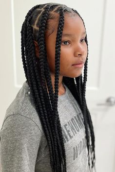 Box Braids for Kids Box Braids For Kids Black, Box Braids On Kids, Braids For Preteens Black, Box Braids Hairstyles Shoulder Length, Girls Box Braids, Kids Large Knotless Braids, Hairstyles For Seven Year Olds, Noteless Braids Black Kids, Little Black Girls Box Braids Kid Hairstyles