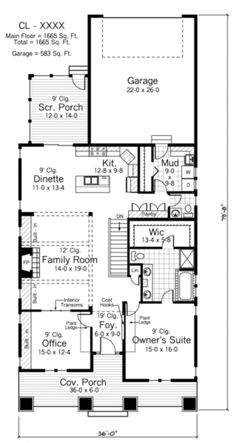 the first floor plan for this house shows the living room and dining area, as well as