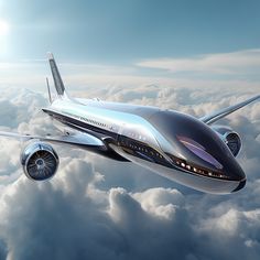 an artist's rendering of a futuristic jet in the sky with clouds around it