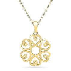 Make her day when you present her with this loving heart pendant. Crafted in warm 10K gold, this touching design is comprised of looping hearts that create a beautiful open circlet. Sure to be adored, this pendant is polished to a bright shine and suspends along an 18.0-inch rope chain that secures with a spring-ring clasp. Loving Heart, Peoples Jewellers, Necklace Clasps, Circle Pendant, Chain Ring, Rope Chain, 10k Gold, Necklace Designs, Spring Rings