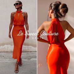 Questions? Leave A Comment Below! Fitted Orange Maxi Dress For Dress Down Occasions, Orange Fitted Midi Dress For Casual Wear, Spring Party Midi Dress With Halter Neck, Fitted Orange Maxi Dress For Date Night, Elegant Fitted Orange Midi Dress, Summer Party Sheath Midi Dress, Fitted Orange Dress For Date Night, Orange Maxi Length Party Dress, Orange Maxi Party Dress