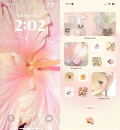 an iphone screen with pink flowers and calendars on the front, next to it