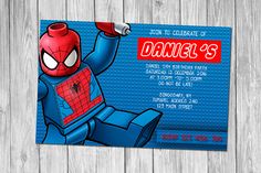 the lego spiderman birthday party card