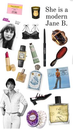 a collage of women's personal items including lipstick, perfume bottles and other things