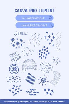 a blue and white poster with the words canva pro element in different font styles