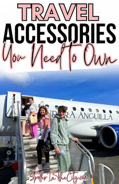 people boarding an airplane with the words travel accessories for meet - to - own on it