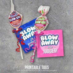 Wish your favorite cheerleader, dancer or gymnast GOOD LUCK on their next competition or tryout! Simply print these “Blow Away The Judges” tags and attach them to Blow Pops or gum for a quick and easy gift anyone will love! Print one for your favorite athlete OR print a bunch and surprise the entire team with these cool treats! Printable Instant Download by Studio 120 Underground, $5. Volleyball Valentines, Volleyball Treats, Volleyball Bags, Basketball Treats, Diy Gifts Last Minute, Cheer Accessories, Baseball Buckets, Diy Locker